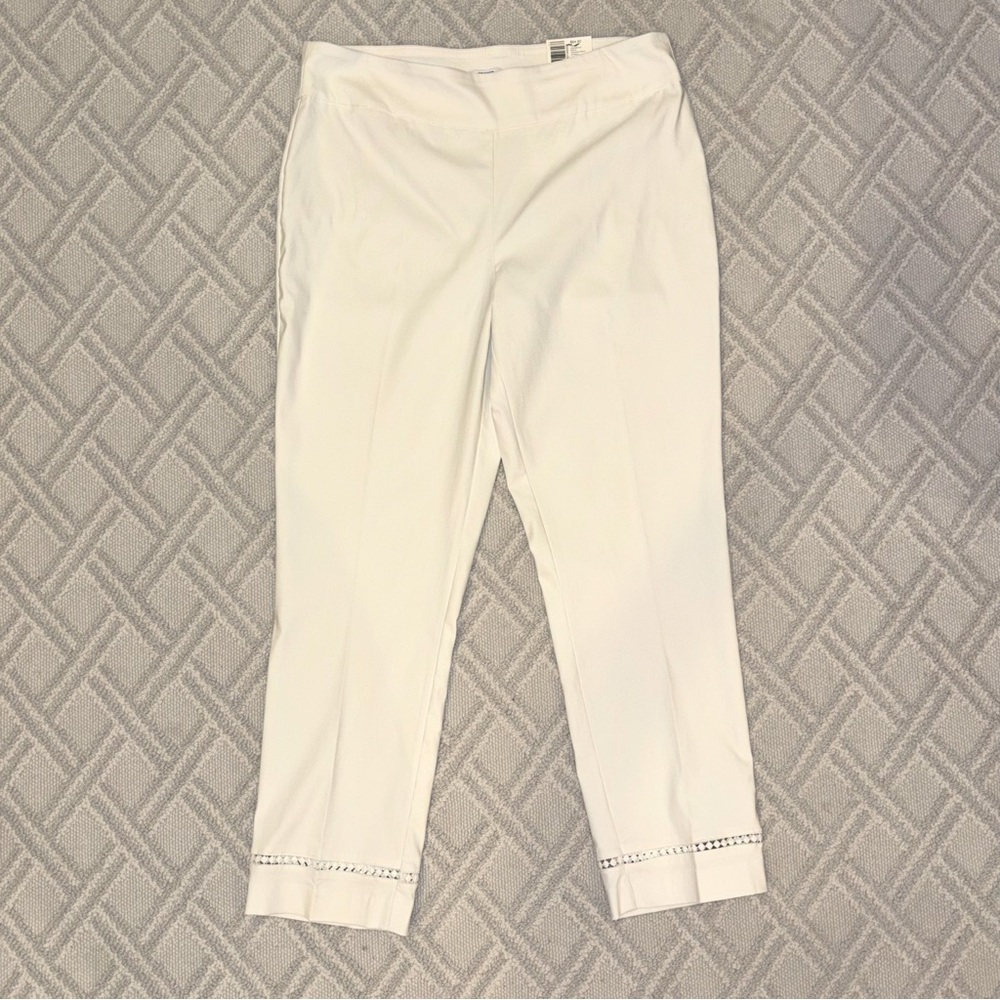 Crown & Ivy NEW white straight leg crochet hem stretch chino pants size 16